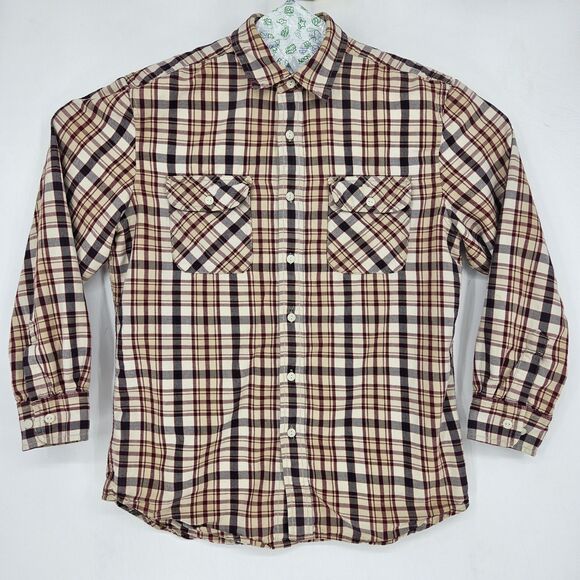 Pendleton Shirt Mens Medium White Maroon Plaid Button Down Long Sleeve Surf M - Picture 1 of 10